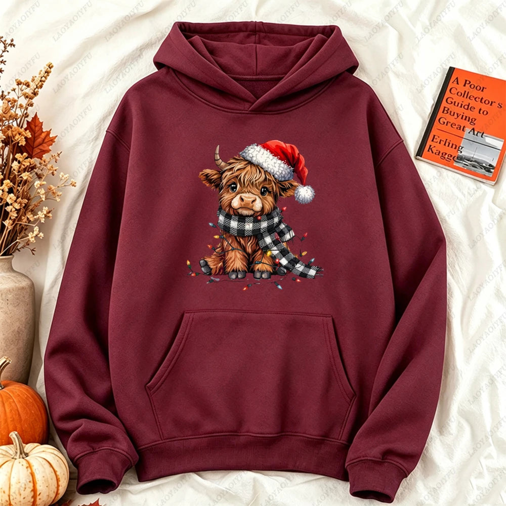 Cute Highland Cow Christmas Hoodie - Winter Holiday Pullover