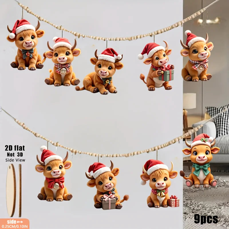 Highland Cow Christmas Tree Ornaments (9-Piece Set)