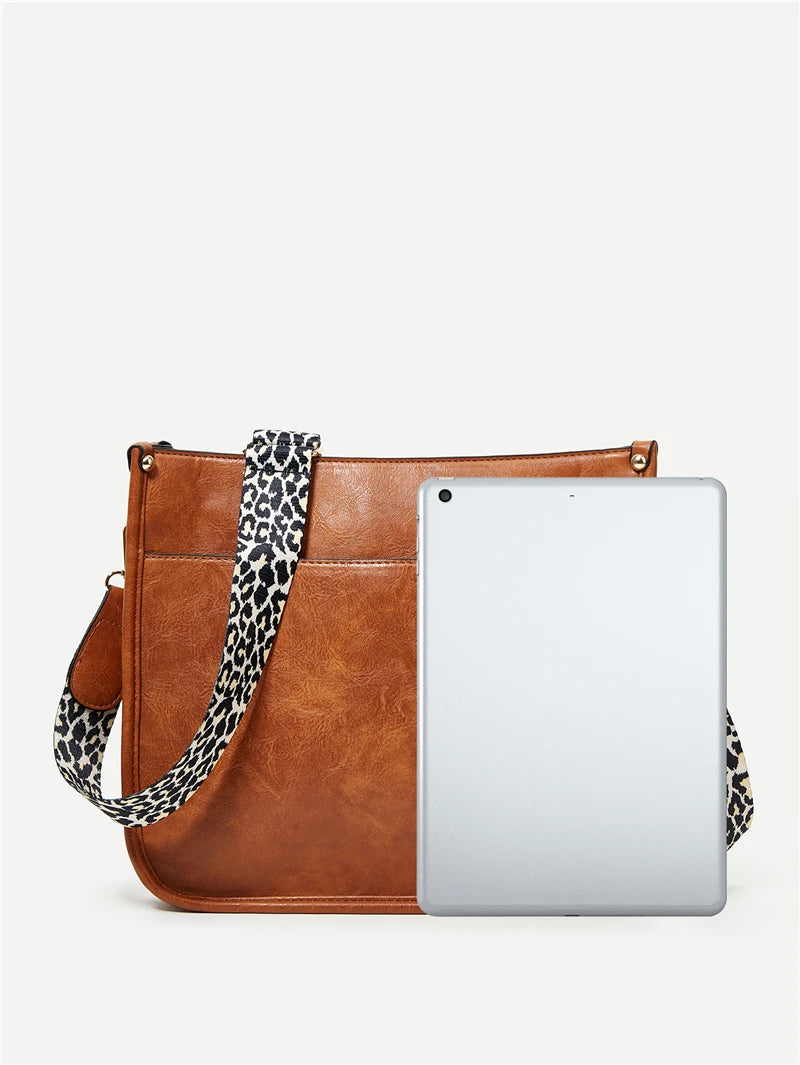 Women's Small PU Leather Crossbody Bag – Cute Fashion Messenger & Shoulder Purse with Trendy Cow Print and Leopard Straps
