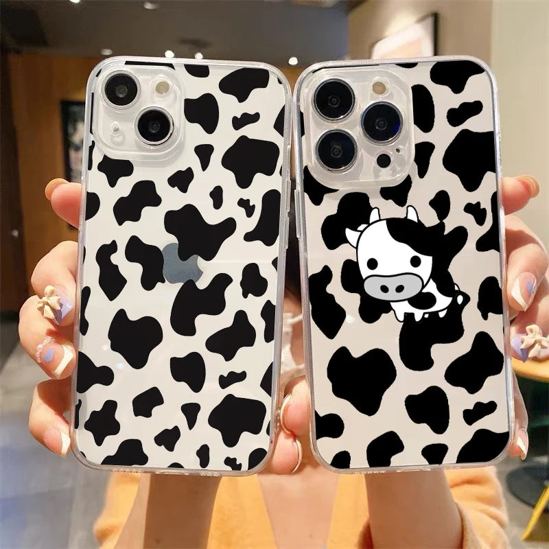 Luxury Cow Print Clear Shockproof Case for iPhone Series