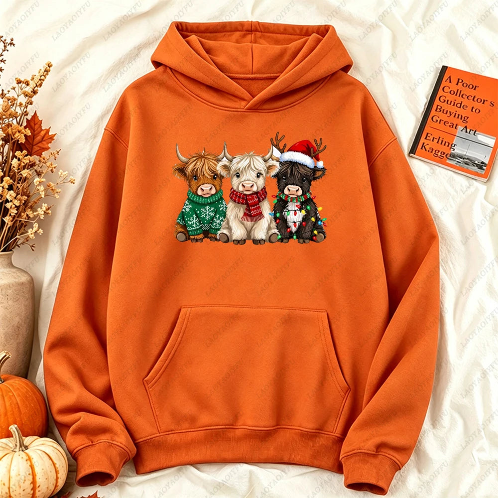 Cute Highland Cow Christmas Hoodie - Winter Holiday Pullover