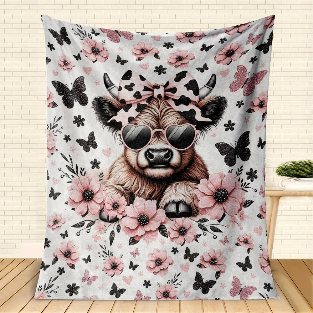 Cute Highland Cow Flannel Throw Blanket