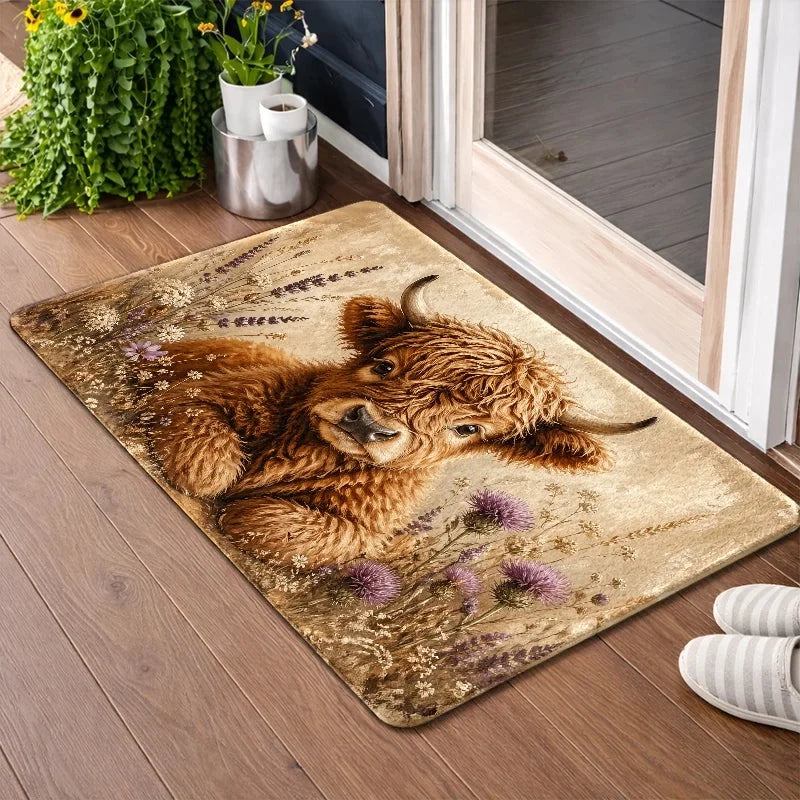 Christmas Highland Cow Doormat | Festive Non-Slip Holiday Entry Mat
