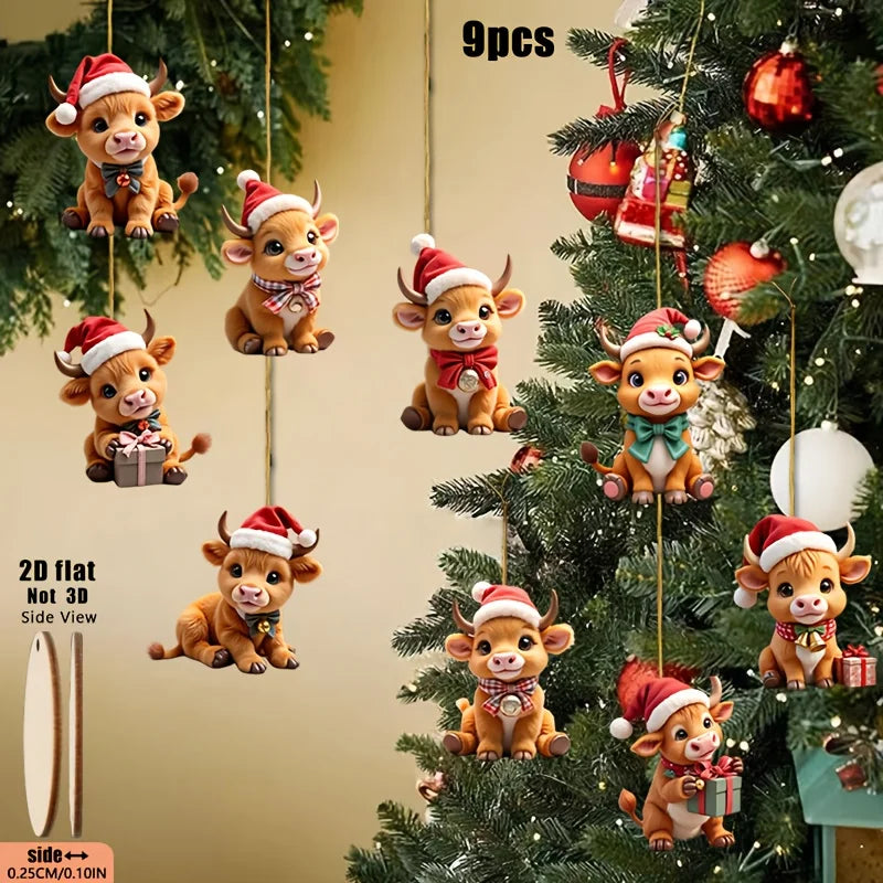 Highland Cow Christmas Tree Ornaments (9-Piece Set)