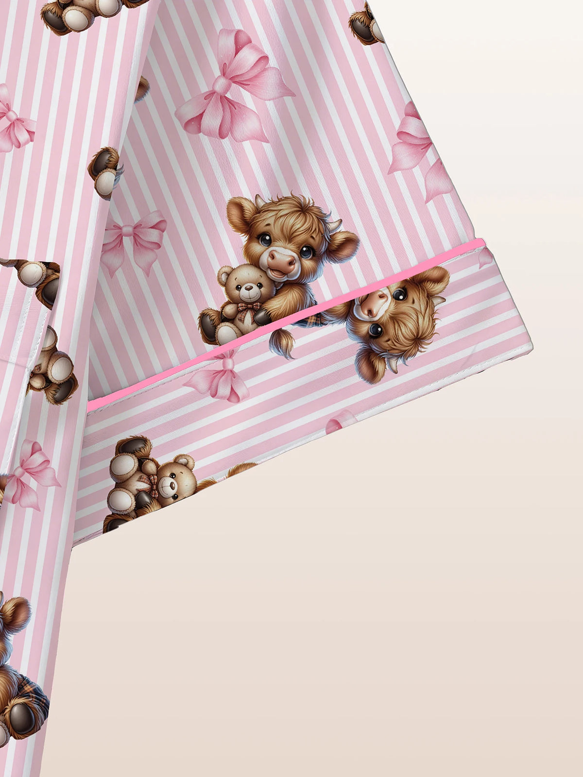 Cute Highland Cow Pajama Set - 3-Piece Notch Lapel Loungewear