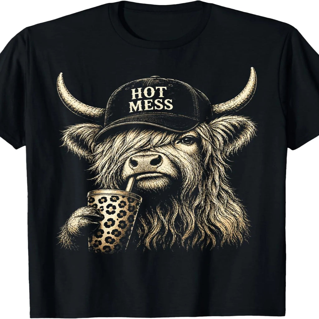 Funny Highland Cow Coffee T-Shirt - Unisex Casual Graphic Tee