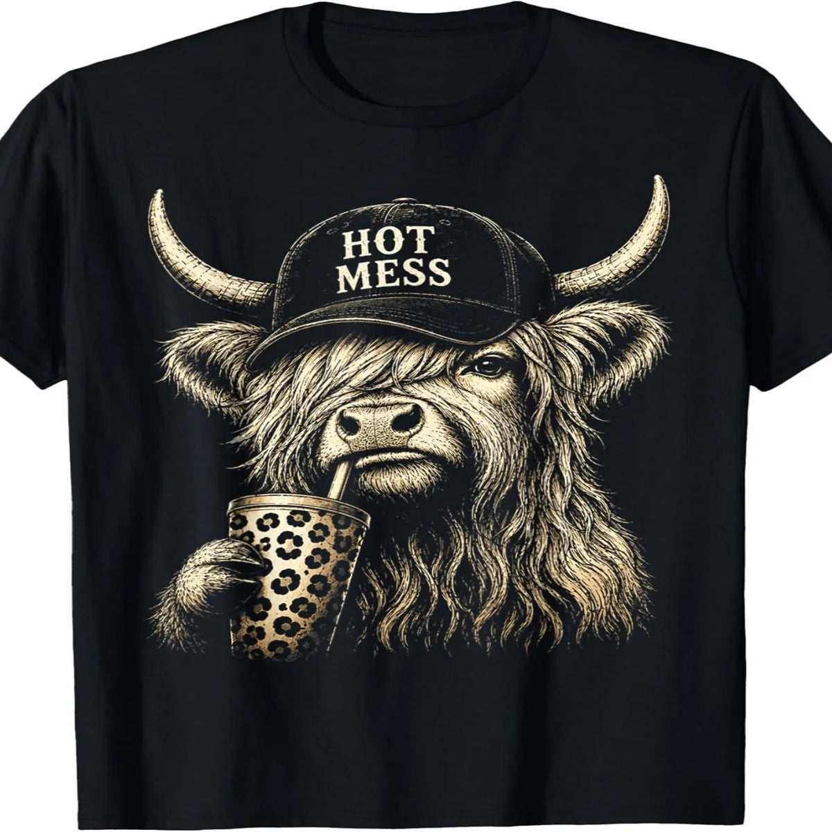Funny Highland Cow Coffee T-Shirt - Unisex Casual Graphic Tee