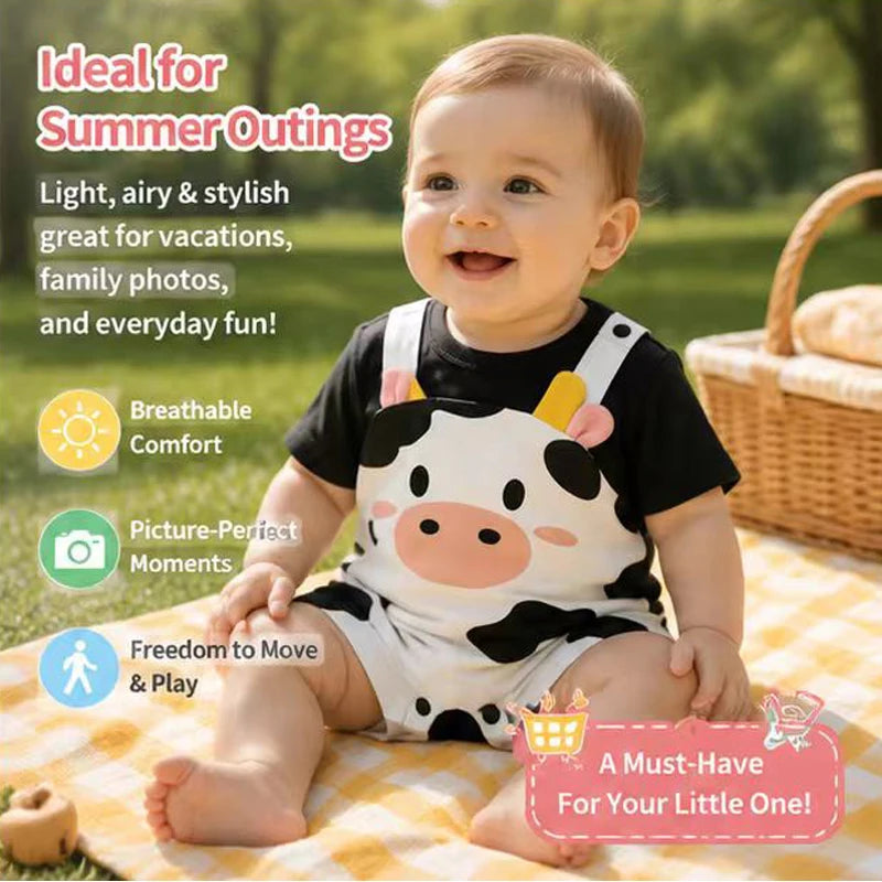 Unisex Baby Cow Horn Print Suspender Romper (0-18M)