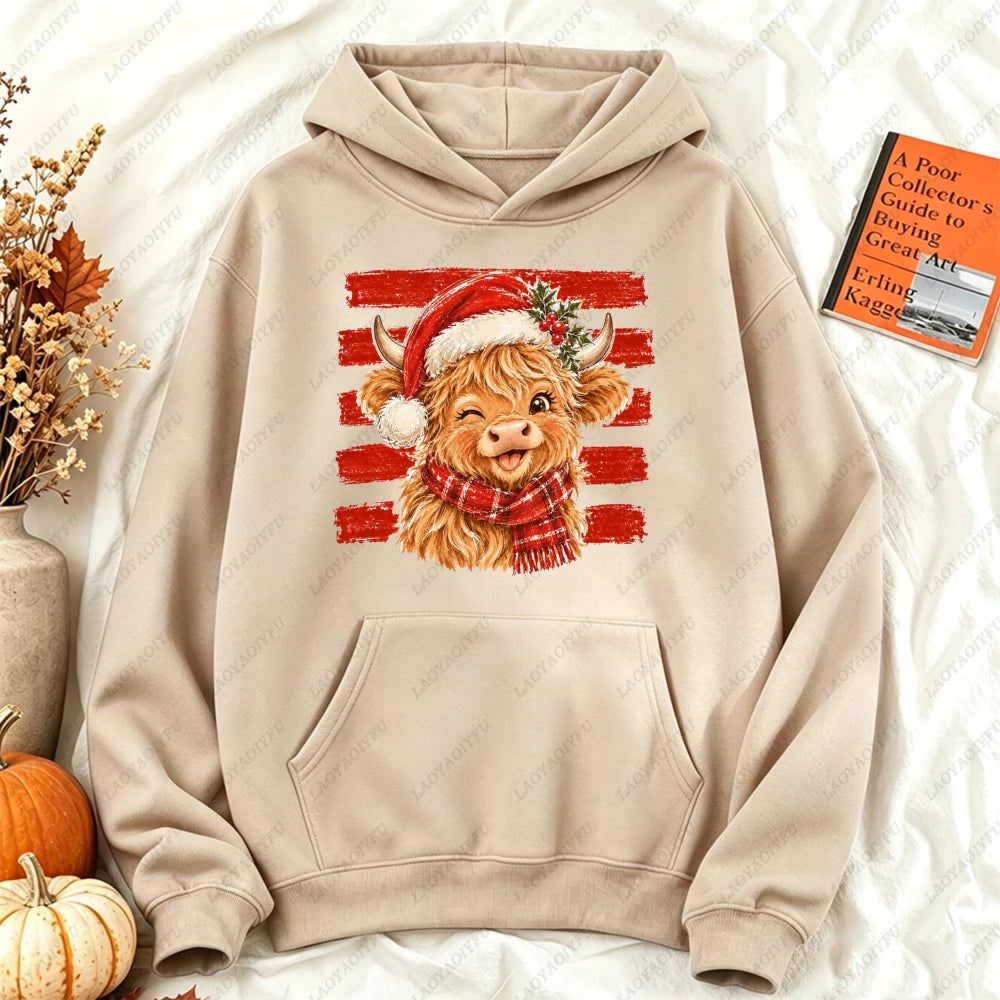 Cute Highland Cow Christmas Hoodie - Winter Holiday Pullover