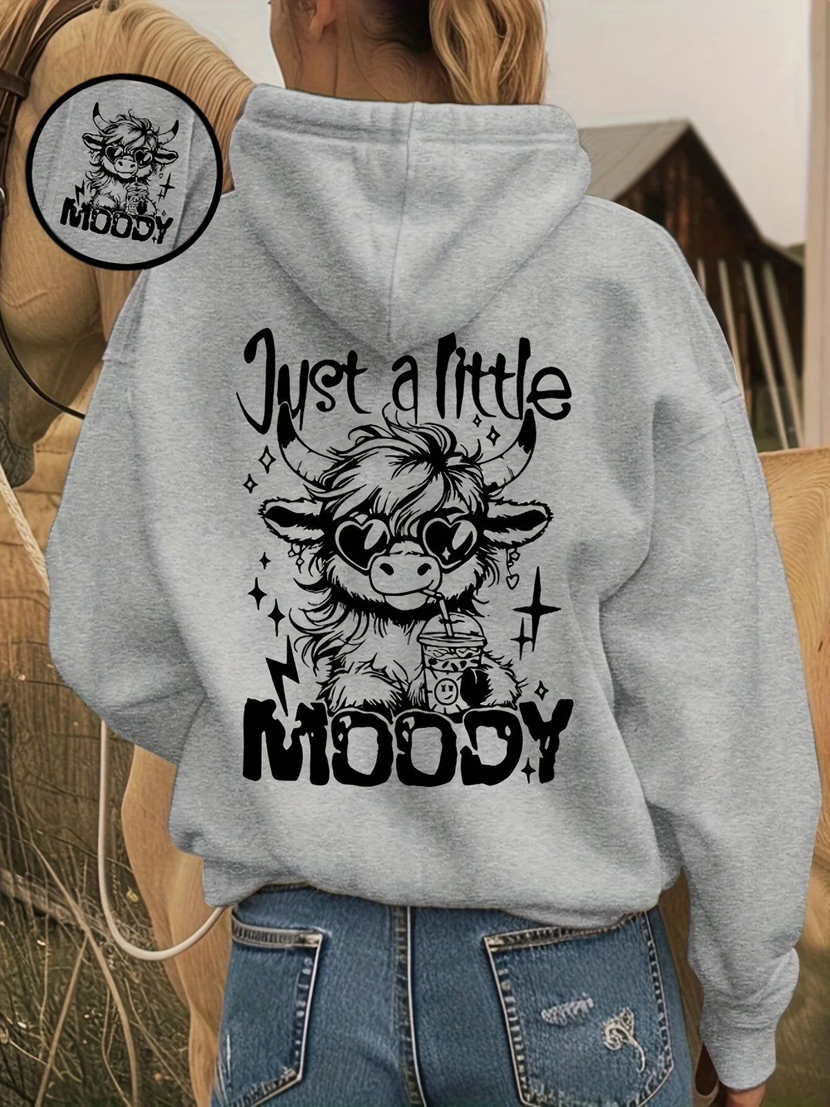 Western Cow Print Letter Graphic Pullover Hoodie