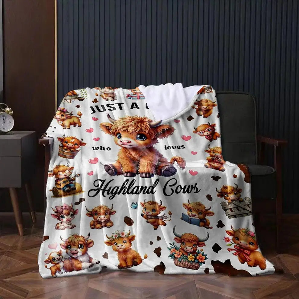 Cute Highland Cow Flannel Throw Blanket