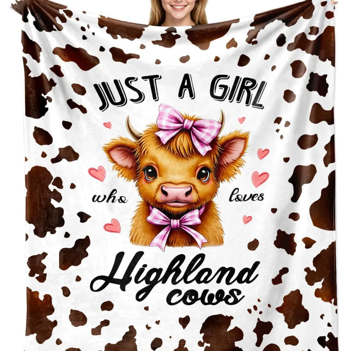 Highland Cow & Brown Floral Cozy Flannel Blanket | Farmhouse Throw