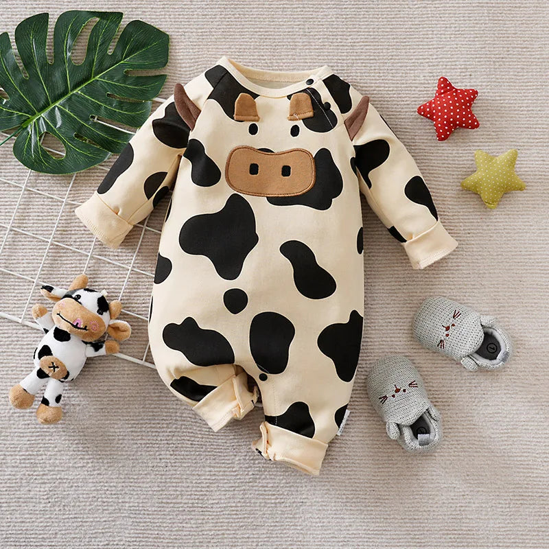 Unisex Baby 3D Cow Print Long-Sleeve Romper