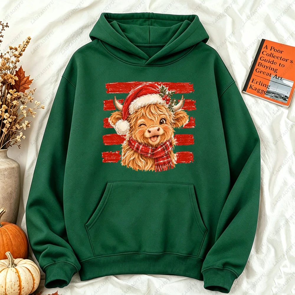 Cute Highland Cow Christmas Hoodie - Winter Holiday Pullover