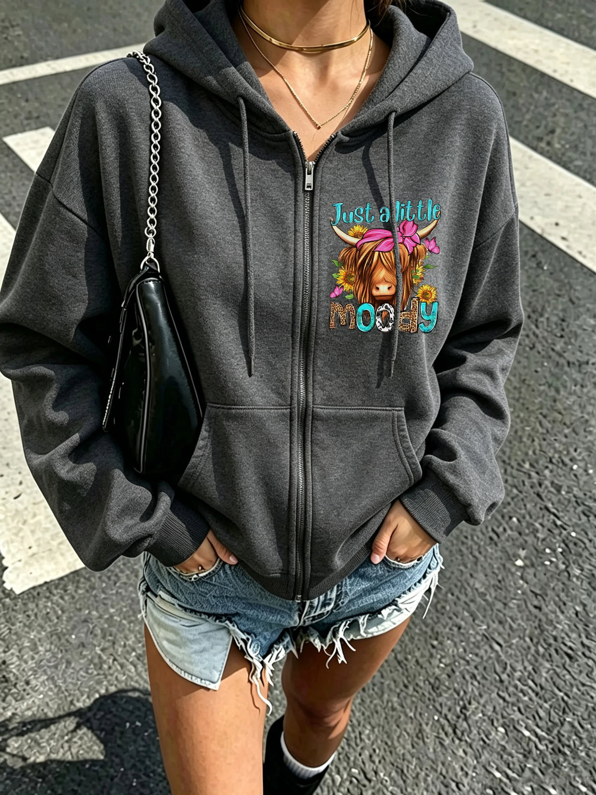 "Just A Little Moody" Zip-Up Hoodie