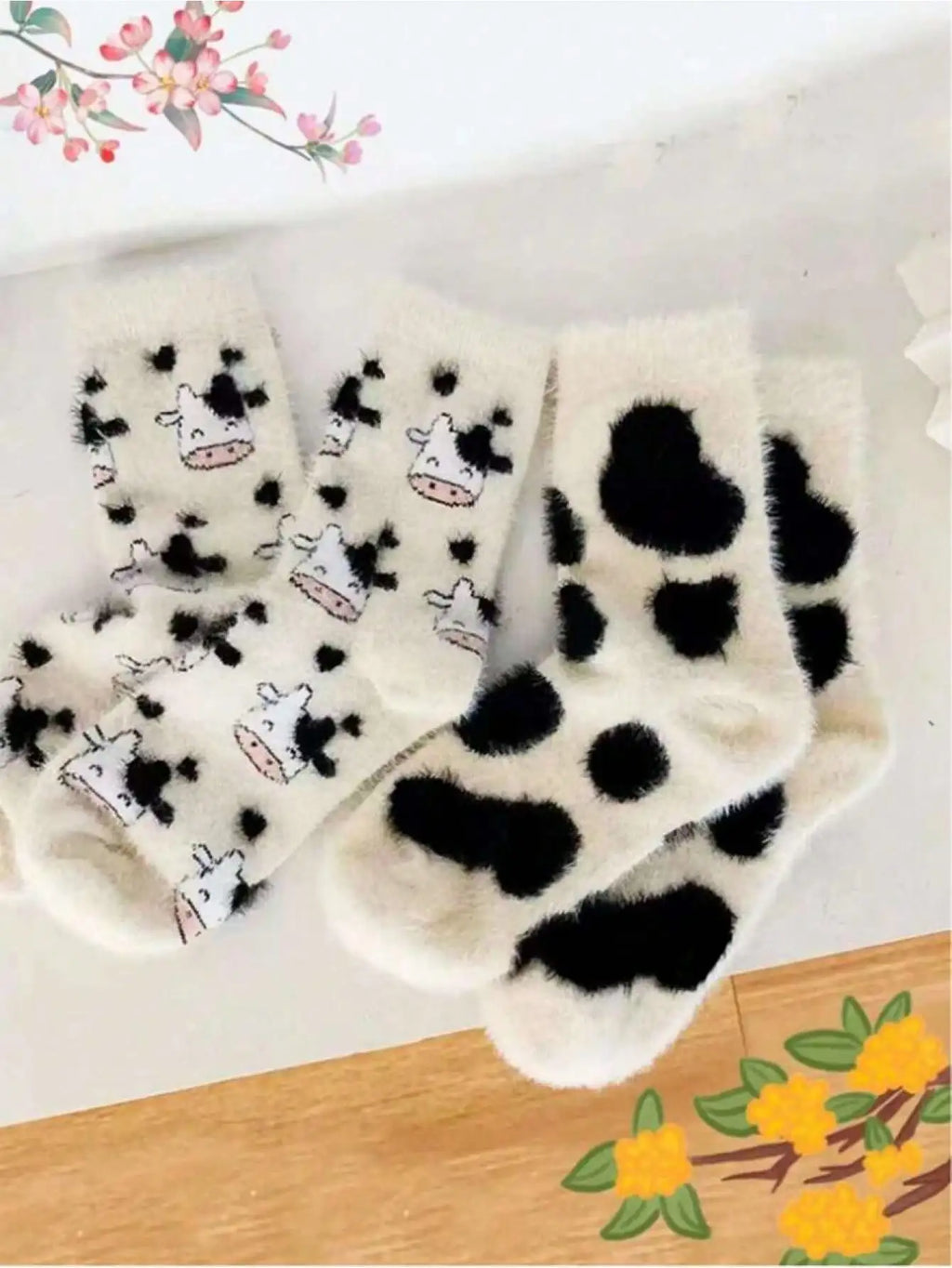 Cute Cartoon Cow Mink Velvet Socks – Soft Plush Winter Sleep Socks