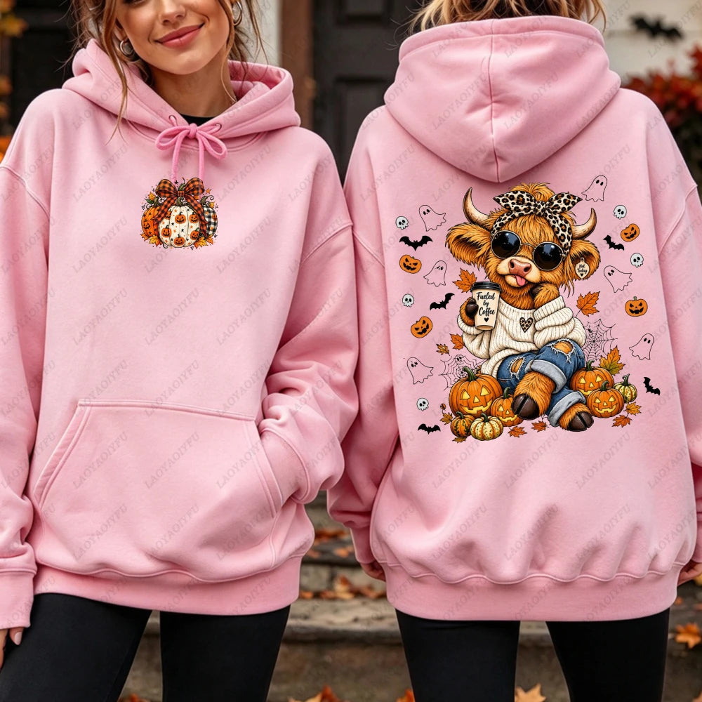 Highland Cow Pumpkin Coffee Hoodie - Cute Fall Pullover