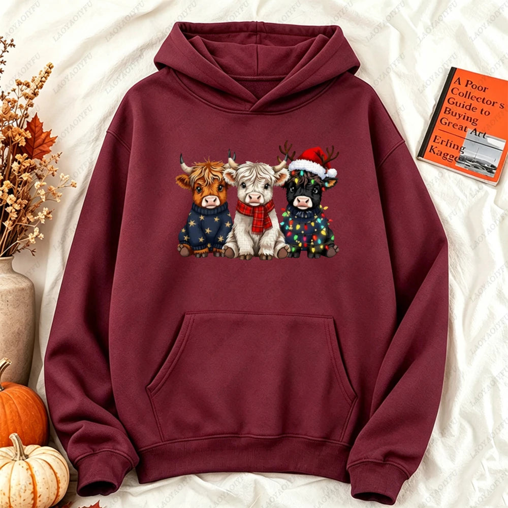 Cute Highland Cow Christmas Hoodie - Winter Holiday Pullover