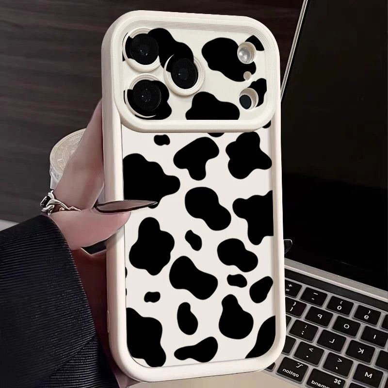 Cute Cow Stripe Pattern Clear Case for iPhone 18 17 16 15 14 13 Pro Max, 17e, 16e | Shockproof Soft Silicone Protective Back Cover