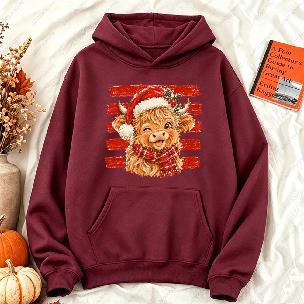 Cute Highland Cow Christmas Hoodie - Winter Holiday Pullover