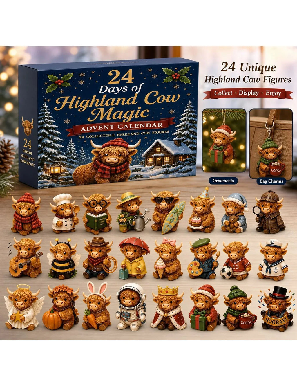 Highland Cow Christmas Countdown Ornament