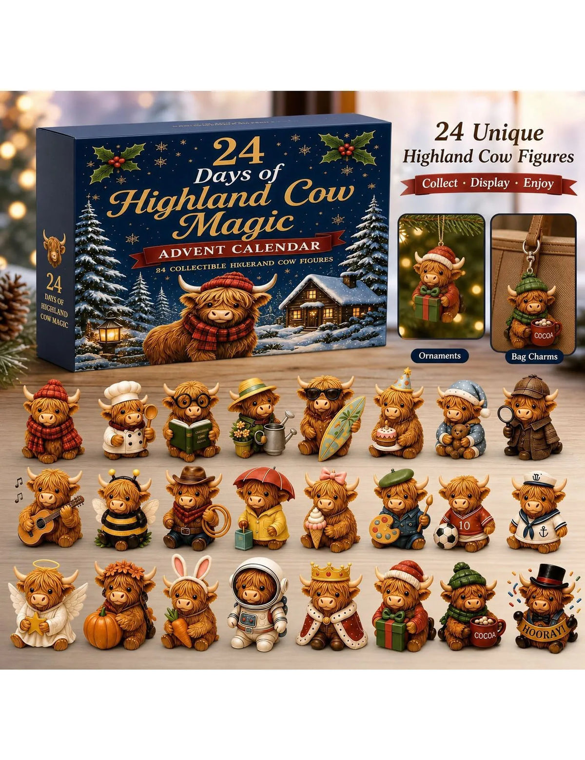 Highland Cow Christmas Countdown Ornament