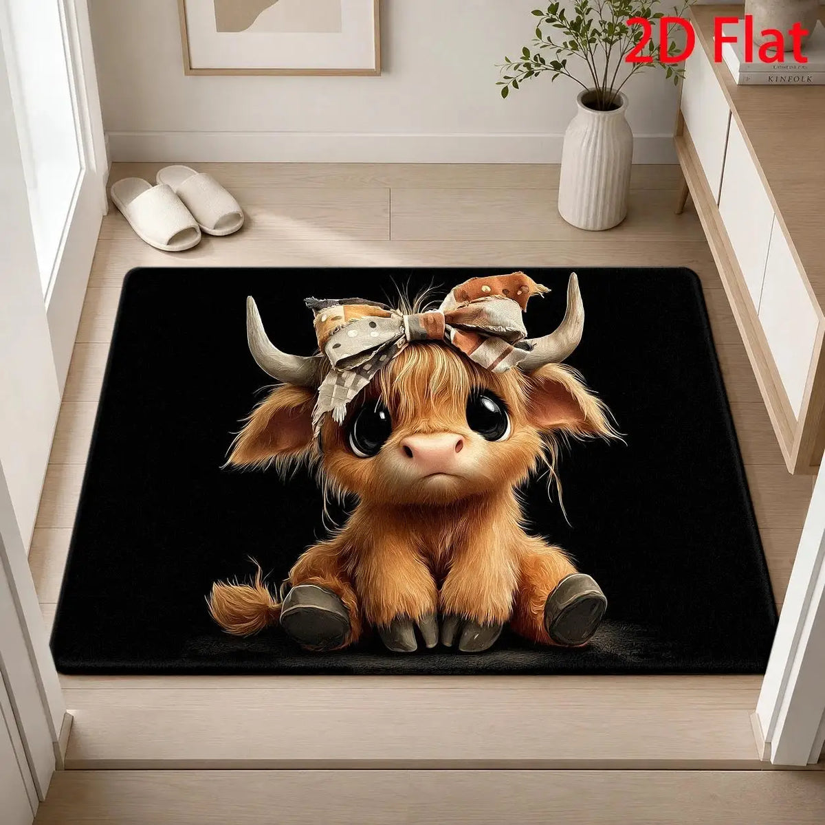 Christmas Highland Cow Doormat | Festive Non-Slip Holiday Entry Mat