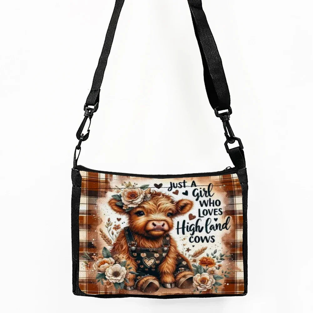 • Highland Cow Floral Crossbody Bag