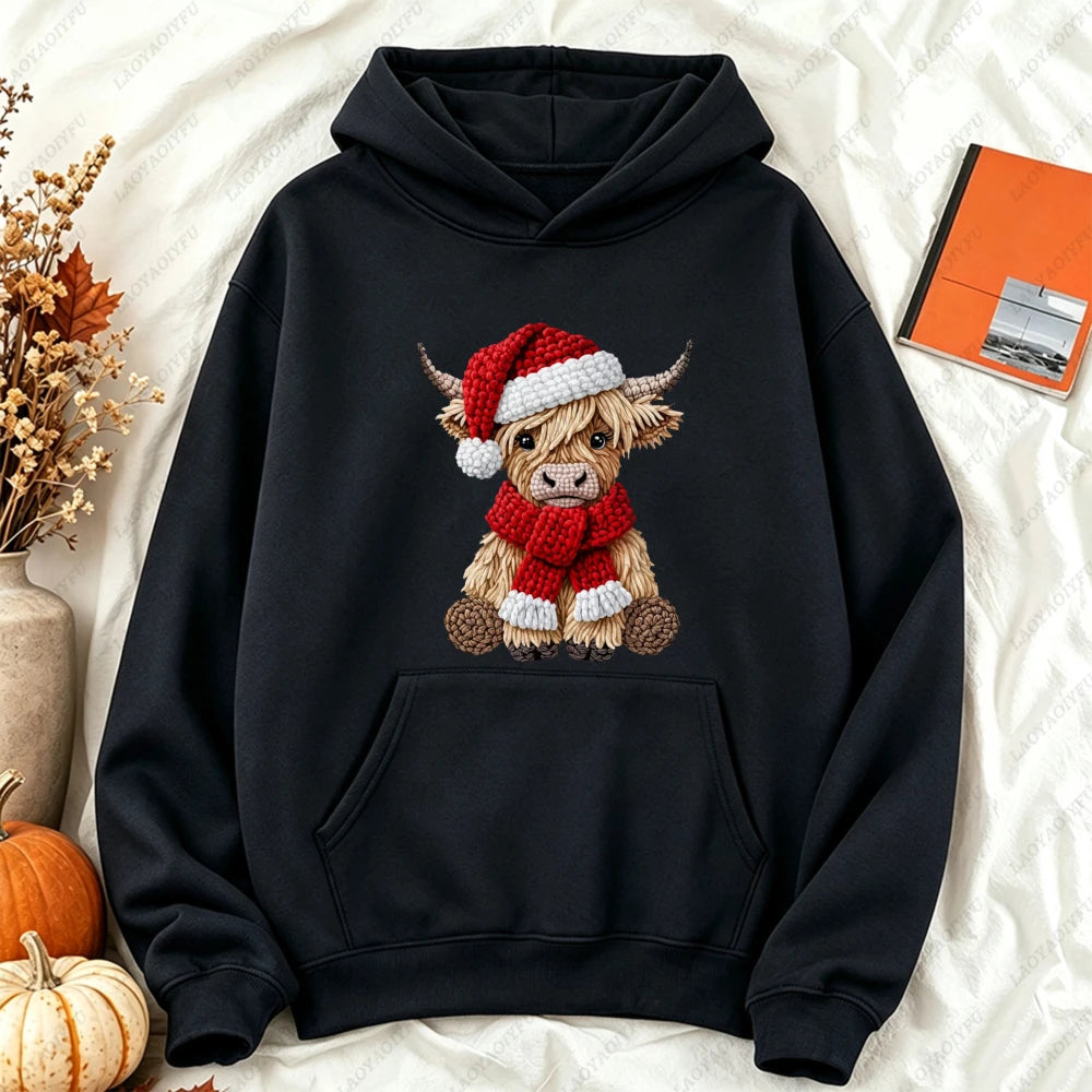 Cute Highland Cow Christmas Hoodie - Winter Holiday Pullover