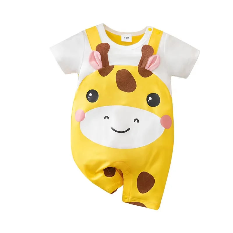 Unisex Baby Cow Horn Print Suspender Romper (0-18M)