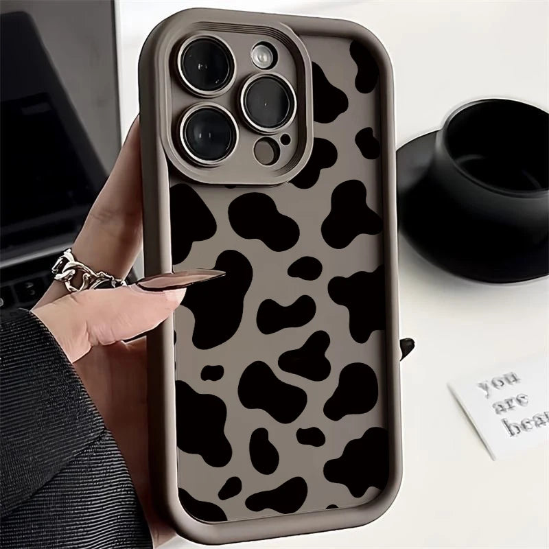 Cute Cow Stripe Pattern Clear Case for iPhone 18 17 16 15 14 13 Pro Max, 17e, 16e | Shockproof Soft Silicone Protective Back Cover