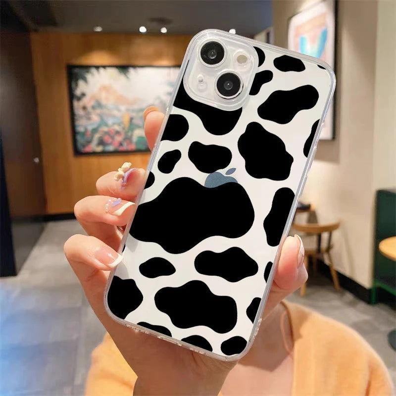 Luxury Cow Print Clear Shockproof Case for iPhone Series
