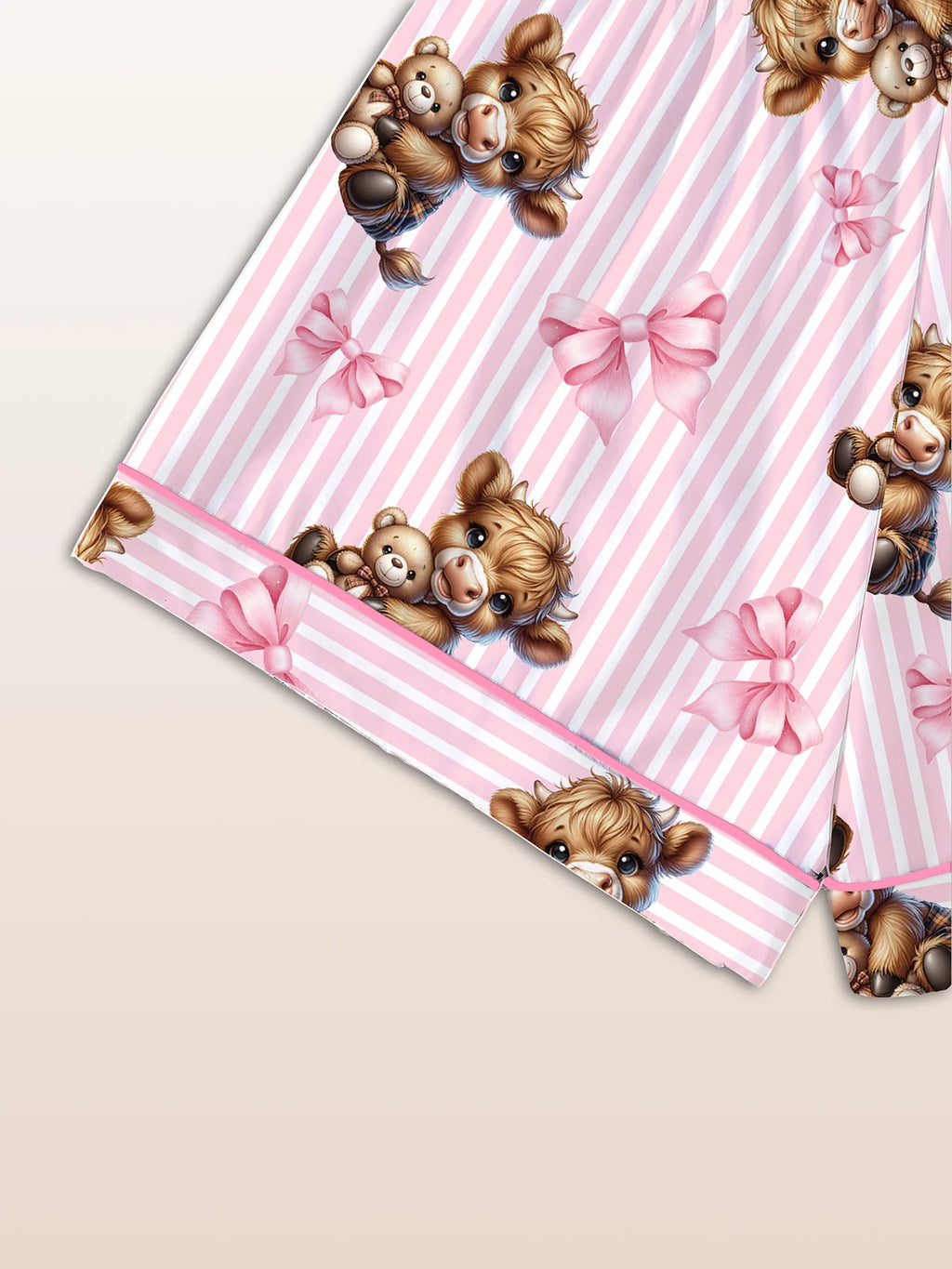 Cute Highland Cow Pajama Set - 3-Piece Notch Lapel Loungewear