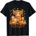 Cozy Season Highland Cow Pumpkin Fall Design T-Shirt