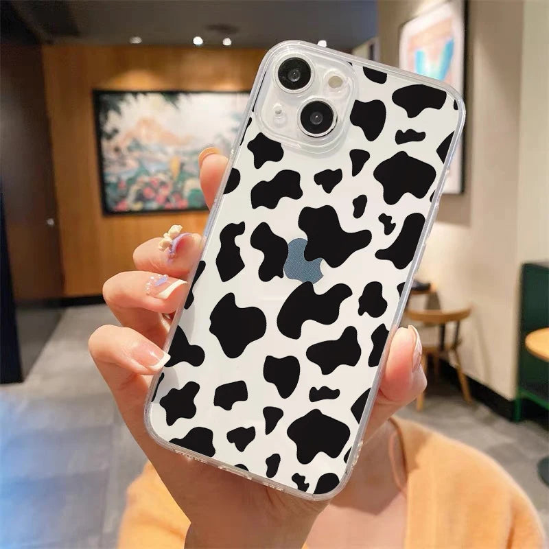 Luxury Cow Print Clear Shockproof Case for iPhone Series