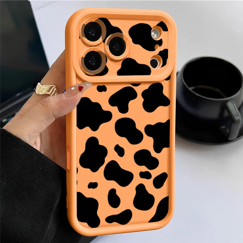 Cute Cow Stripe Pattern Clear Case for iPhone 18 17 16 15 14 13 Pro Max, 17e, 16e | Shockproof Soft Silicone Protective Back Cover