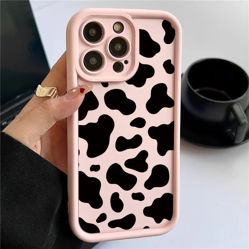 Cute Cow Stripe Pattern Clear Case for iPhone 18 17 16 15 14 13 Pro Max, 17e, 16e | Shockproof Soft Silicone Protective Back Cover