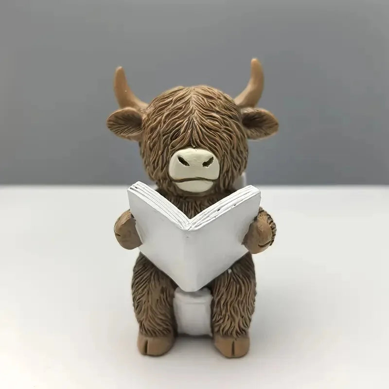 Highland Cow Resin Figurine - Cute Desk & Bathroom Decor