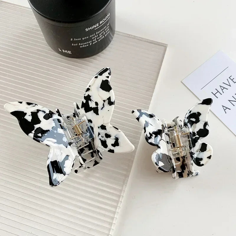 Cow Print Acetate Claw Clip - Black & White Hair Barrette