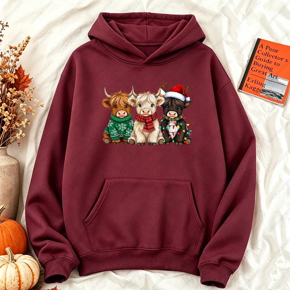 Cute Highland Cow Christmas Hoodie - Winter Holiday Pullover