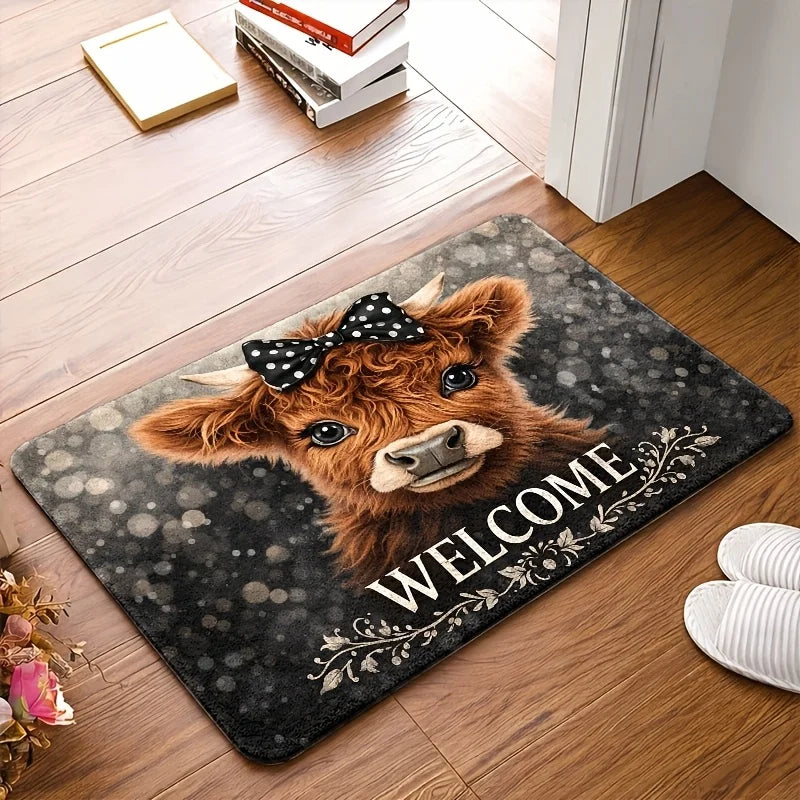 Christmas Highland Cow Doormat | Festive Non-Slip Holiday Entry Mat