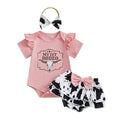 Baby Girl Western Romper & Cow Print Ruffle Shorts Set
