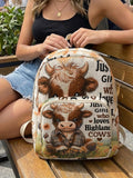 Highland Cow Corduroy Backpack - Large Capacity Commuter Bag