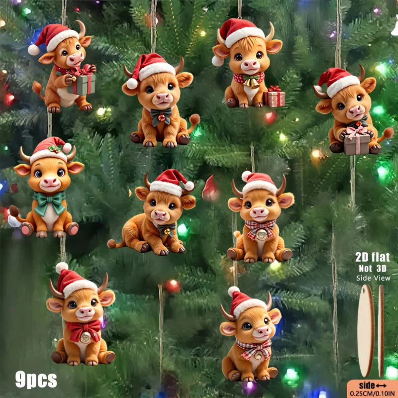 Highland Cow Christmas Tree Ornaments (9-Piece Set)