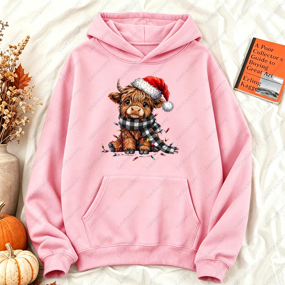 Cute Highland Cow Christmas Hoodie - Winter Holiday Pullover