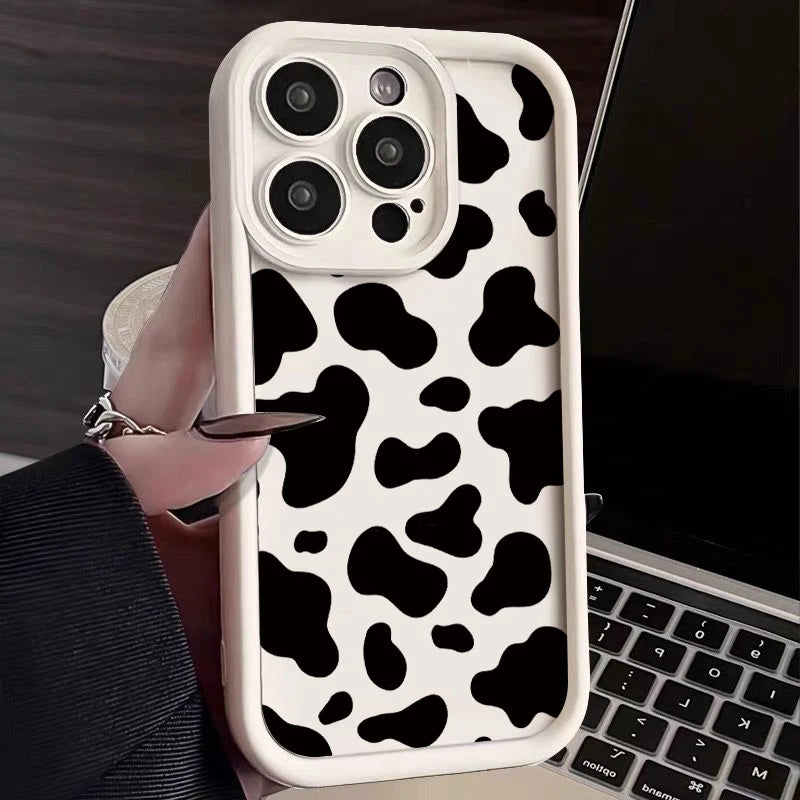 Cute Cow Stripe Pattern Clear Case for iPhone 18 17 16 15 14 13 Pro Max, 17e, 16e | Shockproof Soft Silicone Protective Back Cover