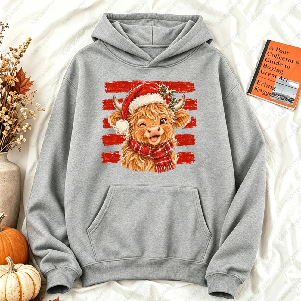 Cute Highland Cow Christmas Hoodie - Winter Holiday Pullover