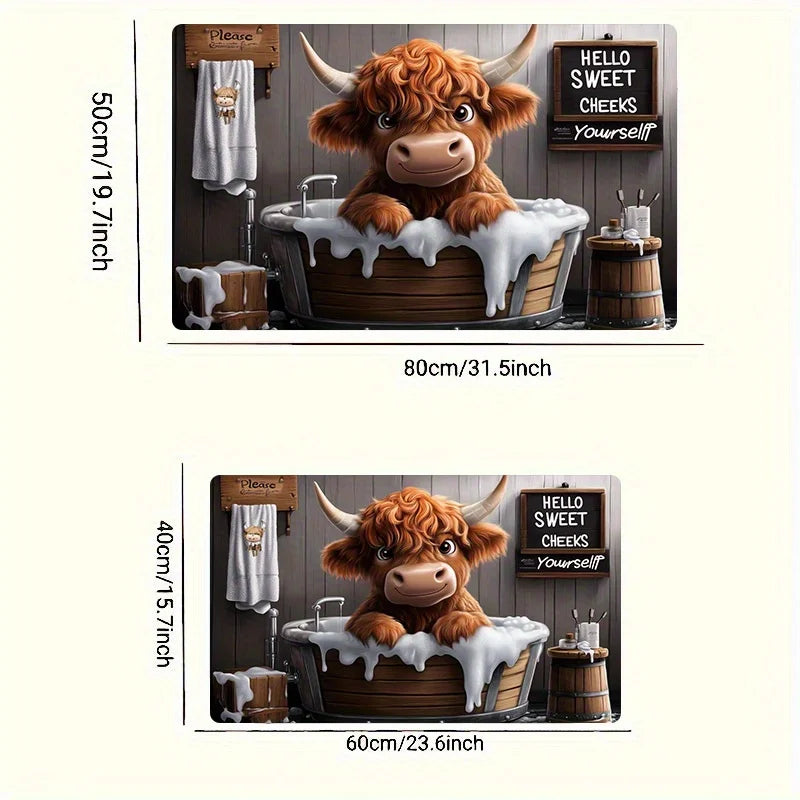 Highland Cow in Bath Tub Rug | Washable Soft Bathroom Mat