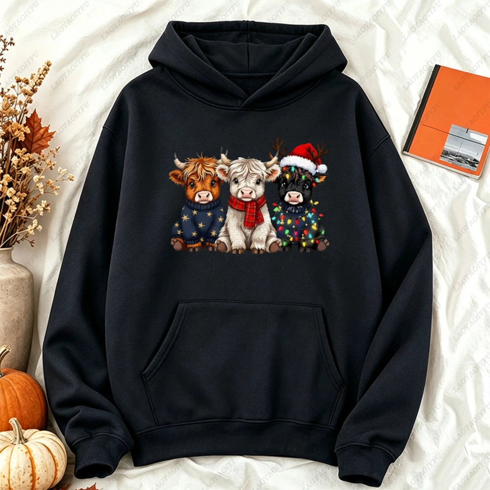 Cute Highland Cow Christmas Hoodie - Winter Holiday Pullover