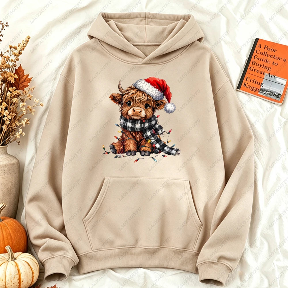Cute Highland Cow Christmas Hoodie - Winter Holiday Pullover